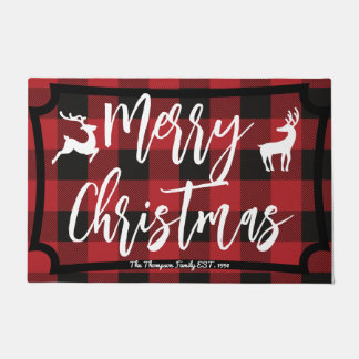 Family name design scottish tartan red Christmas Doormat