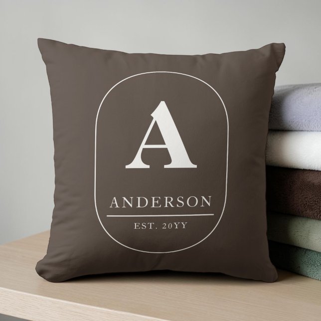 Family Name Established Brown Custom Monogram Cushion (Family Name Established Brown Custom Monogram Throw Pillow)
