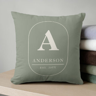 Family Name Established Green Custom Monogram Cushion