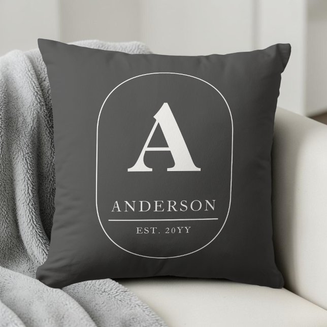 Family Name Established Grey Custom Monogram Cushion (Family Name Established Gray Custom Monogram Throw Pillow)
