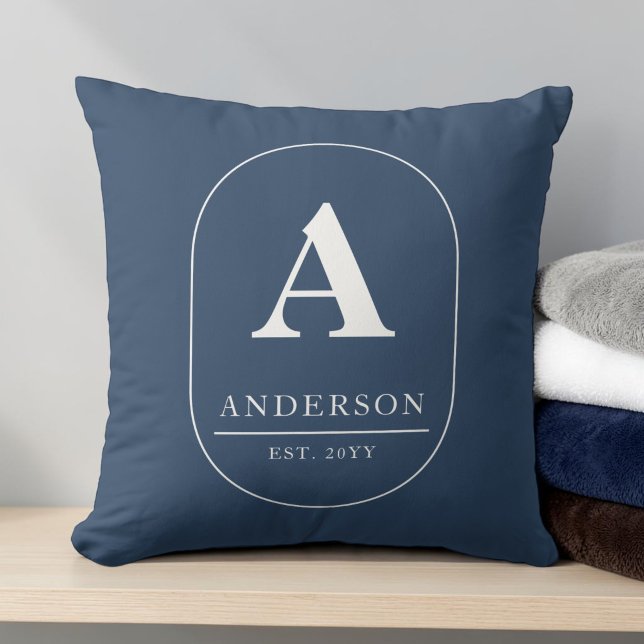 Family Name Established Navy Blue Custom Monogram Cushion (Family Name Established Navy Blue Custom Monogram Throw Pillow)