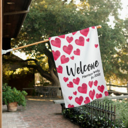 Family Name Established Year Valentine's Day Heart House Flag