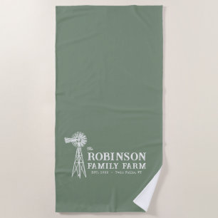 Family Name Farm Rustic Windmill Sage Green Beach Towel