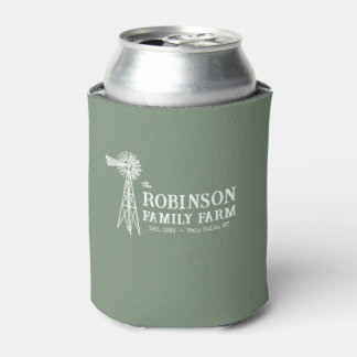 Family Name Farm Rustic Windmill Sage Green Can Cooler