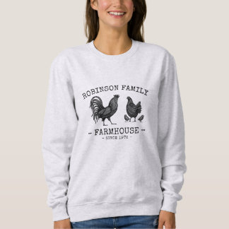 Family Name Farmhouse Hen Chicks Rooster Sweatshirt