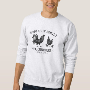 Family Name Farmhouse Hen Chicks Rooster Sweatshirt