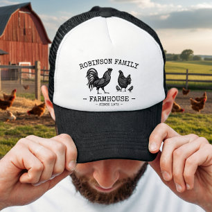 Family Name Farmhouse Hen Chicks Rooster  Trucker Hat