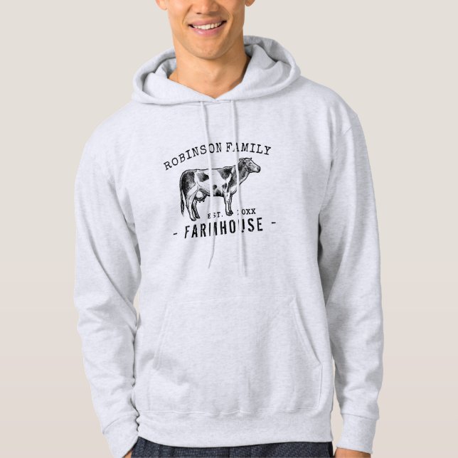 Family Name Farmhouse Rustic Dairy Milk Cow Hoodie (Front)