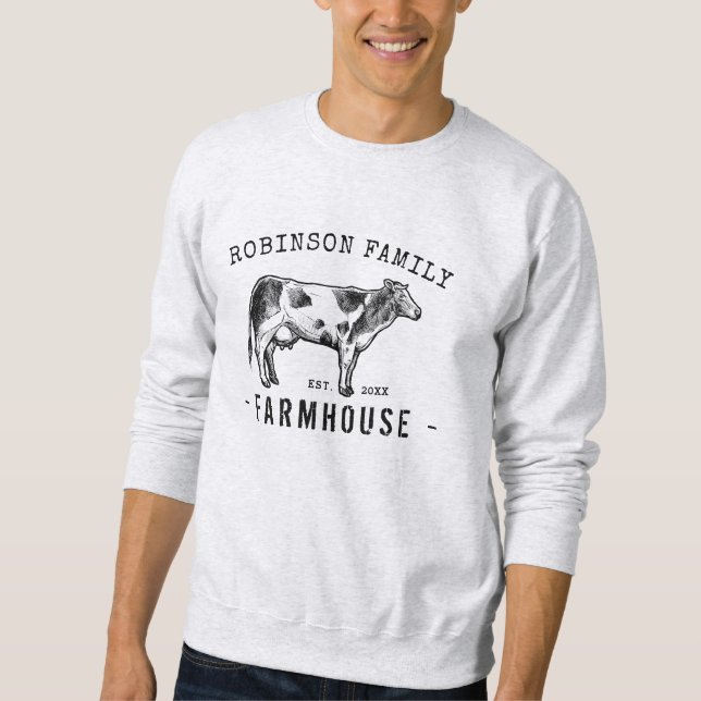 Family Name Farmhouse Rustic Dairy Milk Cow Sweatshirt (Front)