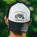 Family Name Farmhouse Rustic Vintage Tractor Trucker Hat<br><div class="desc">A stylish baseball & trucker hat with your family name and "farmhouse", ranch, homestead or other desired text and an established date. This unique, custom design features hand drawn artwork of a vintage farm tractor with rustic style typography. To see more designs like this, feel free to visit my store...</div>