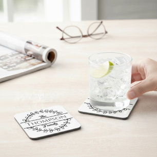 Family Name Floral Wreath Coaster