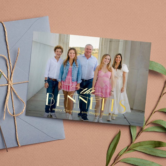 Family Name FOIL Modern Elegant Holiday Photo Card (Creator Uploaded)