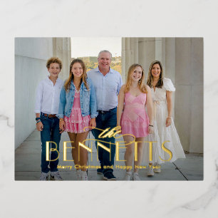 Family Name FOIL Modern Elegant Holiday Postcard