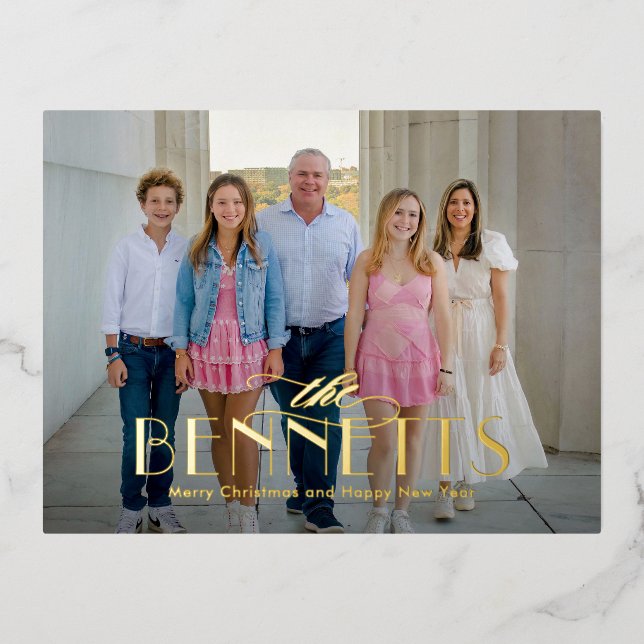 Family Name FOIL Modern Elegant Holiday Postcard (Front)