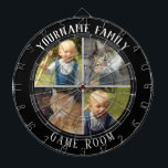Family Name Four Photo Game Room Dartboard<br><div class="desc">Coloured background with custom name and four photo option in the centre of the board. Other colours available in the shop.</div>