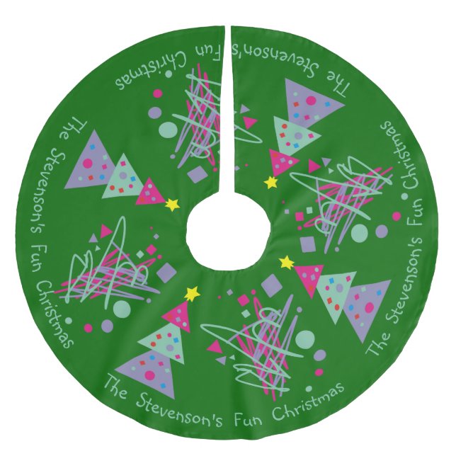 Family Name Fun Christmas Bright Colours Trees Art Brushed Polyester Tree Skirt (Front)