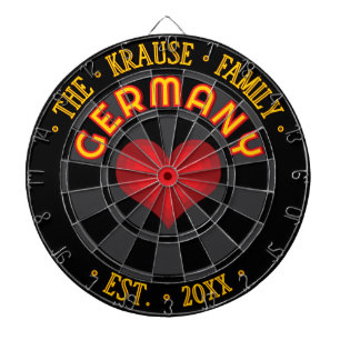 Family Name GERMANY Red Heart Black Charcoal Grey Dartboard
