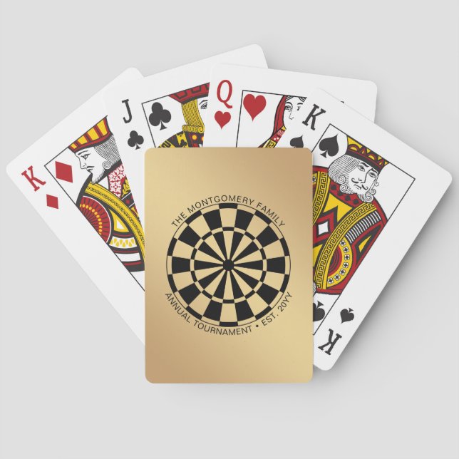 Family Name Gold Black Dartboard Custom Playing Cards (Back)