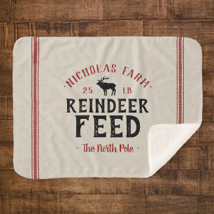 Family Name Holiday Reindeer Feed Grain Sack Sherpa Blanket