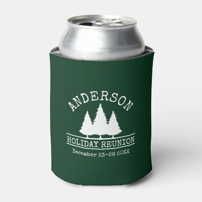Family Name Holiday Reunion Pine Trees Green Can Cooler (Can Front)