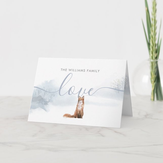 Family Name Holidays Winter Fox Script Love Holiday Card (Front)