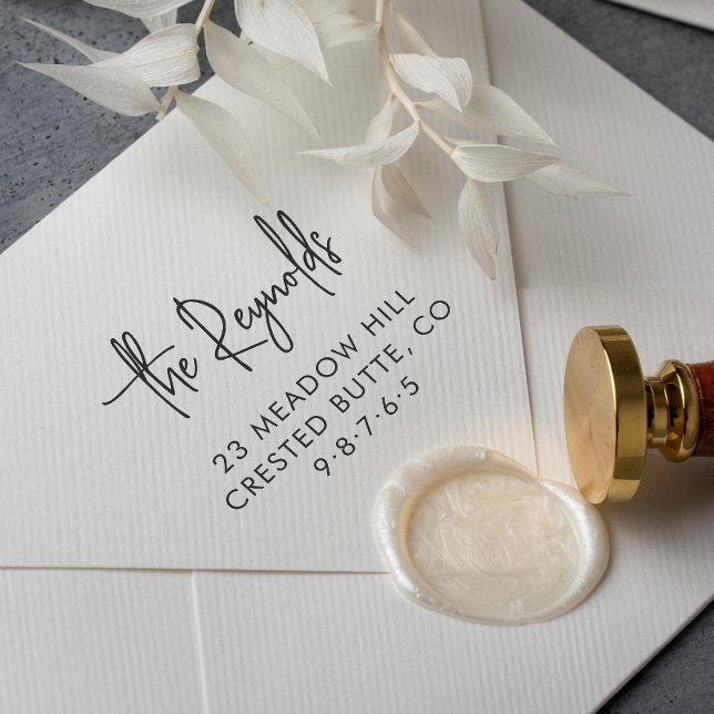 Family Name & Home Address Elegant Return Address Rubber Stamp (Creator Uploaded)