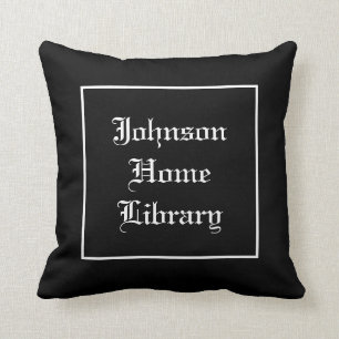 Family name home library black & white cushion