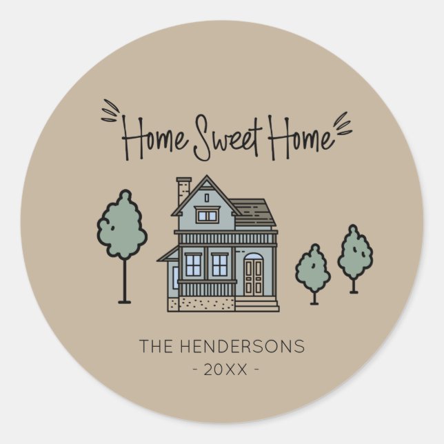 Family Name Home Sweet Home Housewarming Party Classic Round Sticker (Front)