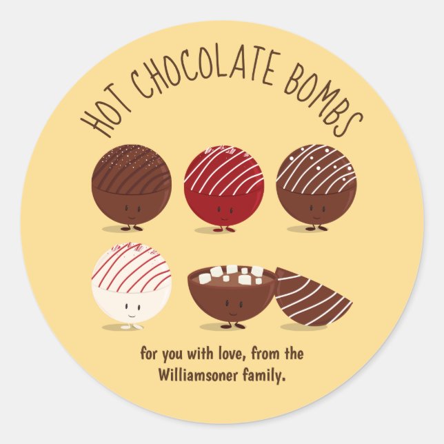 Family Name Hot Chocolate Bomb Gift Classic Round Sticker (Front)