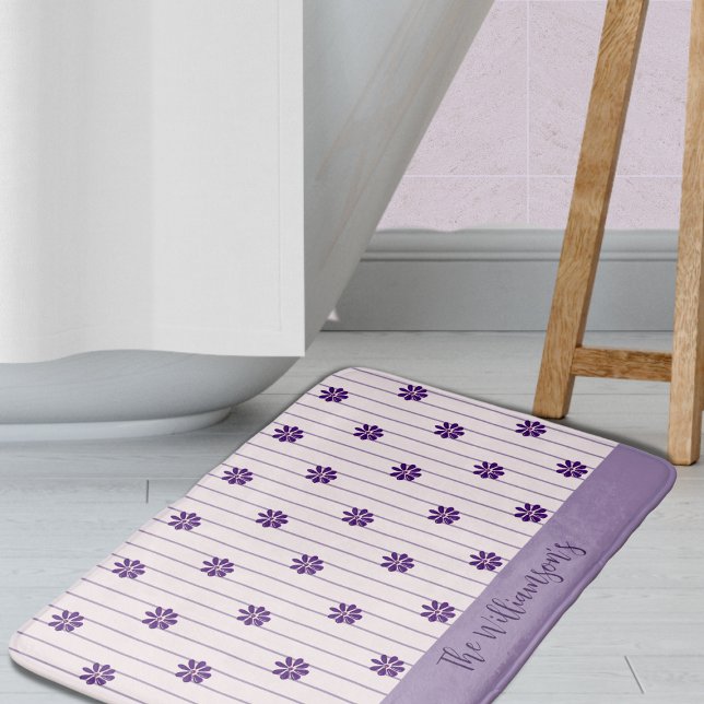 Family Name Indigo Flowers, Blush & Violet Striped Bath Mat (Family Name Indigo Flowers, Blush & Violet Striped Bath Mat)