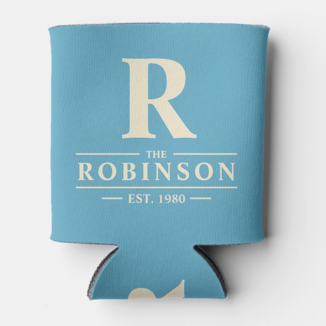 Family Name & Initial Aqua Sky Can Cooler (Front)