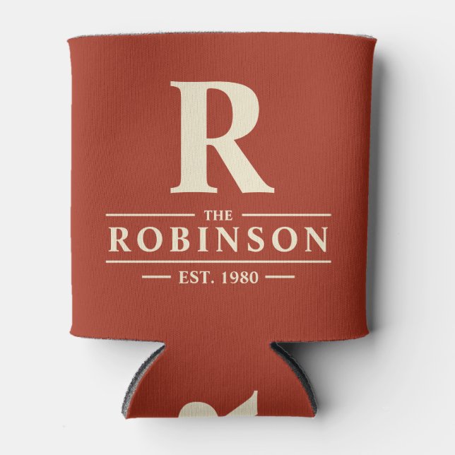 Family Name & Initial Burnt Sienna Can Cooler (Front)