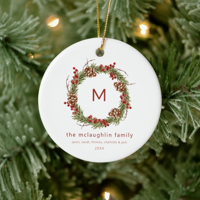 Family Name Initial Christmas Greenery  Ceramic Tree Decoration (Tree)