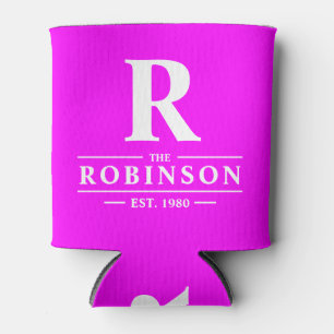 Family Name & Initial Electric Retro Pink Can Cooler