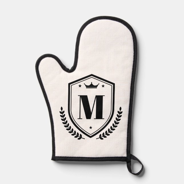 Family Name Initial Letter Monogram Wreath Badge  Oven Mitt (Front)