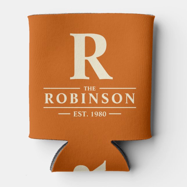 Family Name & Initial Mid-Century Pumpkin Can Cooler (Front)