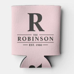 Family Name & Initial Pink Whisper and Black Can Cooler