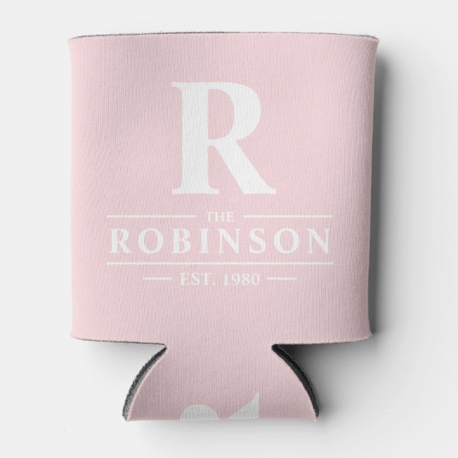 Family Name & Initial Pink Whisper Can Cooler (Front)