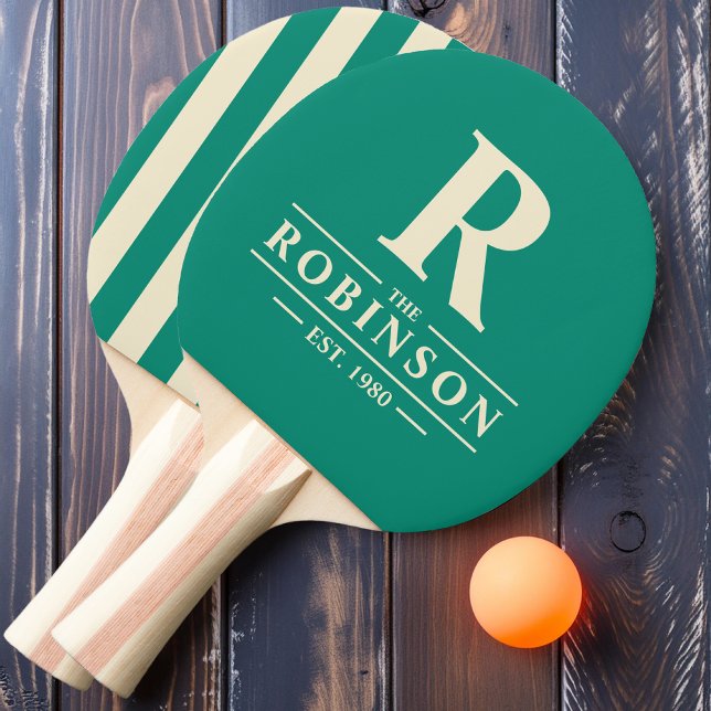 Family Name &Initial Polo Stripe Aqua Beach Breeze Ping Pong Paddle (Creator Uploaded)