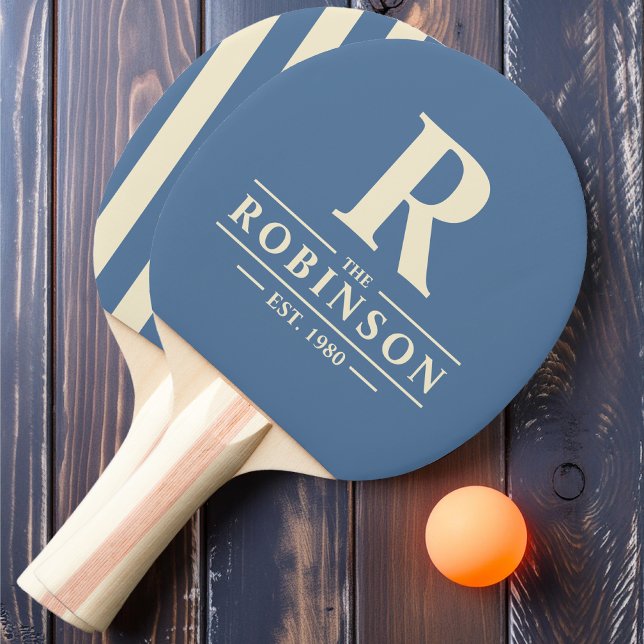 Family Name & Initial Polo Striping Capri Blue  Ping Pong Paddle (Creator Uploaded)