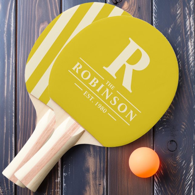 Family Name & Initial Polo Striping Dark Lemon Ping Pong Paddle (Creator Uploaded)