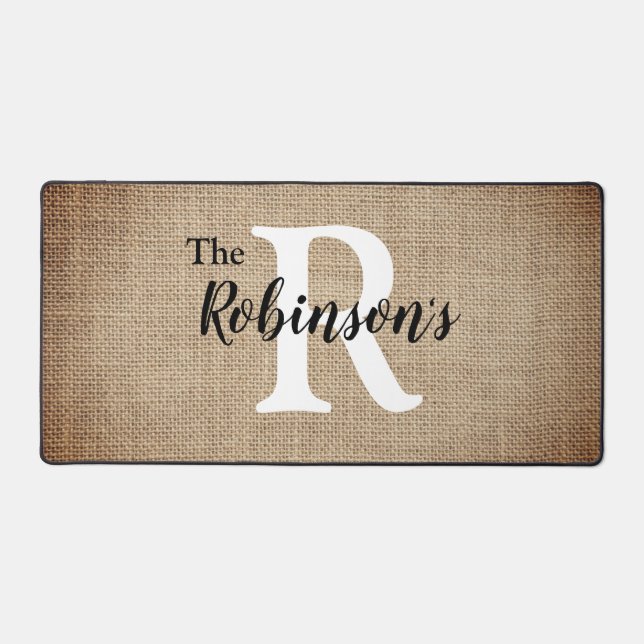 Family Name Initial Rustic Burlap Image Customised Desk Mat (Front)