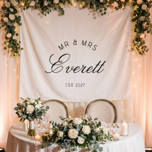 Family Name Just Married Custom Wedding Banner Tapestry