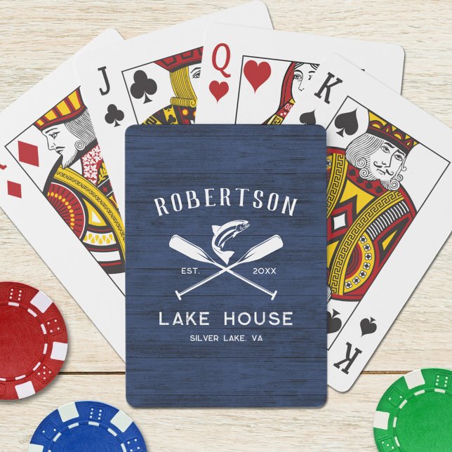 Family Name Lake House Blue Rustic Wood  Playing Cards (Creator Uploaded)
