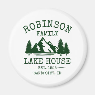 Family Name Lake House Forest Green Trees Magnet