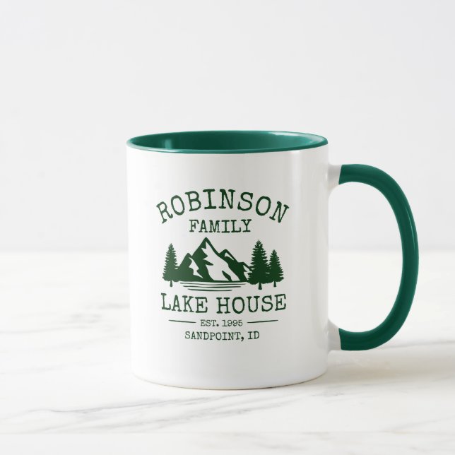 Family Name Lake House Forest Green Trees Two Tone Mug (Right)