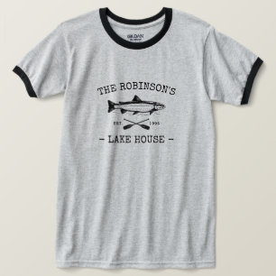 Family Name Lake House Rustic Fish Oars Black Trim T-Shirt