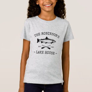 Family Name Lake House Rustic Fish Oars Grey T-Shirt