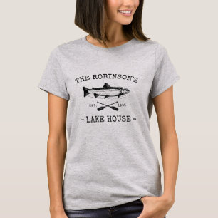 Family Name Lake House Rustic Fish Oars Light Grey T-Shirt