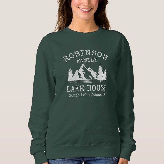 Family Name Lake House Rustic White Silhouette Sweatshirt (Front)